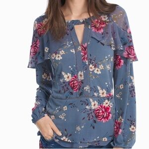 White house black market floral chiffon keyhole top